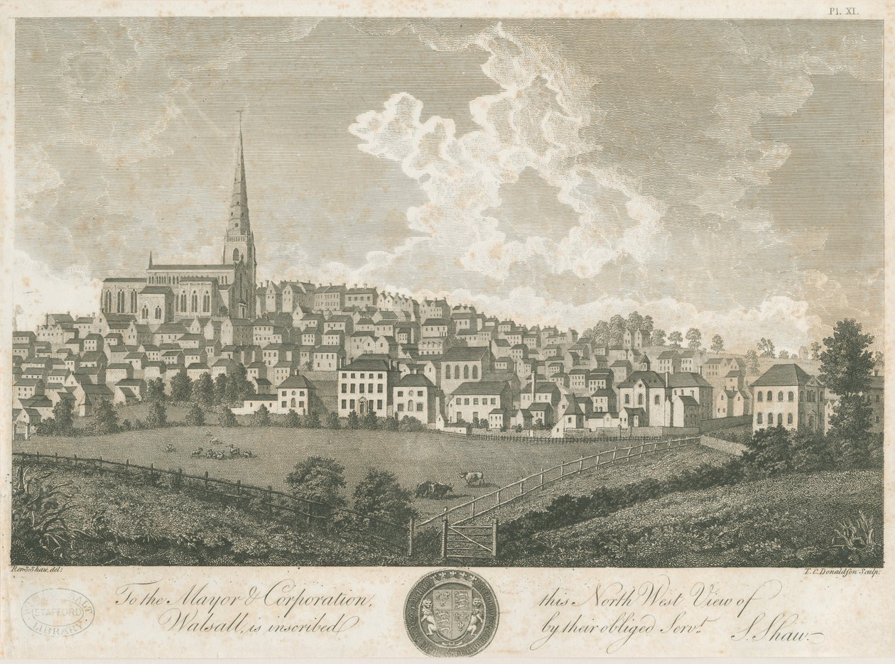 Walsall Town - Nordwestansicht: Gravur, undatiert [ca. 1798] von Stebbing Shaw