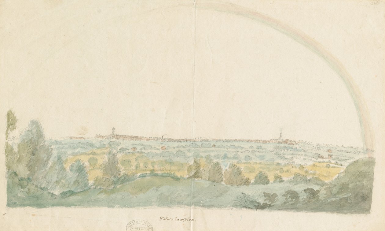 Wolverhampton - Ferne Ansicht von den Höhen von Tettenhall: Aquarell, undatiert [spätes 18. Jahrhundert] von Stebbing Shaw