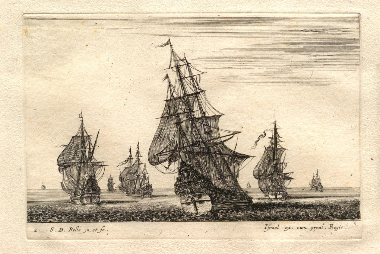 Ein Boot unter vollen Segeln, umgeben von anderen Booten von Stefano della Bella