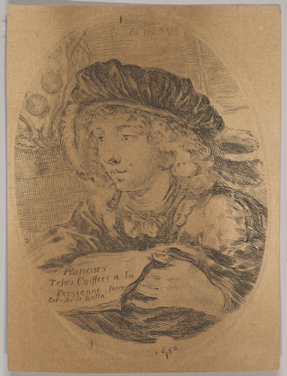 Büste eines jungen Mannes mit Federhut, nach links gedreht, ca. 1650 von Stefano della Bella