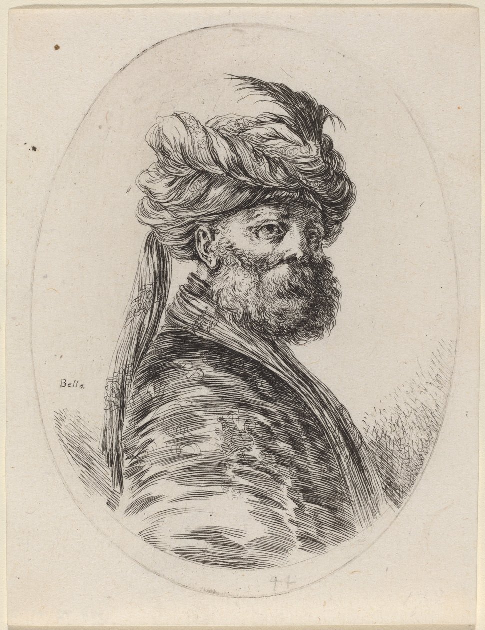 Bärtiger Mohr mit gefiedertem Turban und Schleier, nach rechts gewandt von Stefano della Bella
