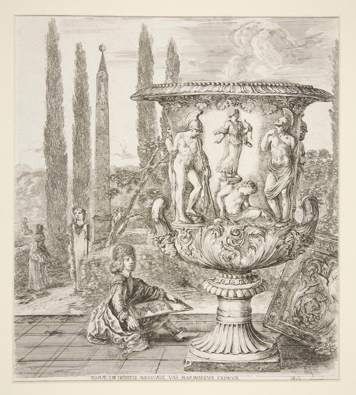 Junge, der die Medici-Vase in einem italienischen Garten skizziert von Stefano della Bella