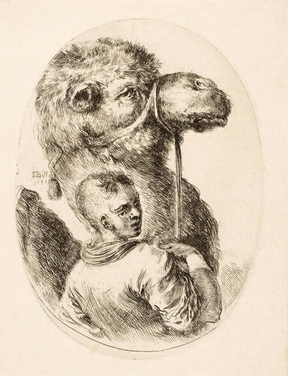 Junge hält ein Kamel am Zügel, aus Plusieurs Têtes Coiffées à la Persienne, ca. 1650 von Stefano della Bella