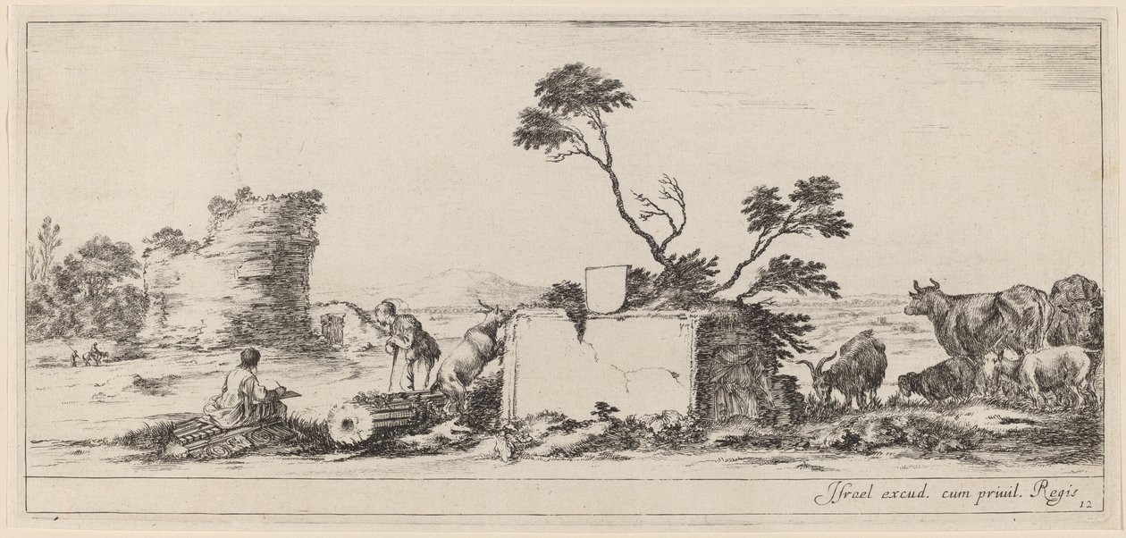 Campagna-Szene mit Künstler beim Skizzieren, vor oder um 1647 von Stefano della Bella