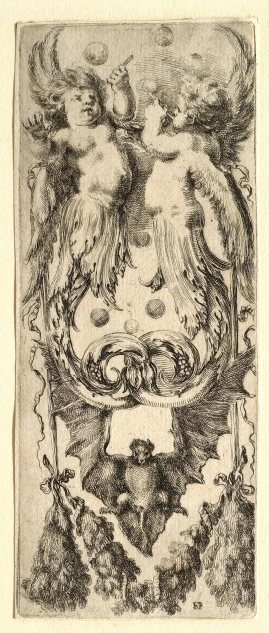 Putten, die Seifenblasen blasen, Fledermaus und Girlande von Stefano della Bella