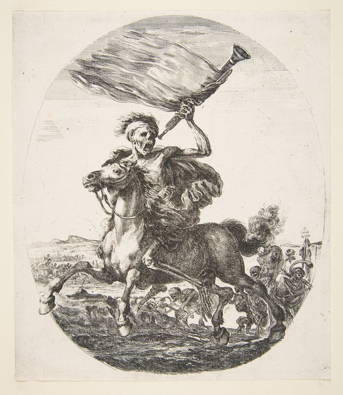 Tod zu Pferd mit einer Trompete, aus Die fünf Tode, ca. 1648 von Stefano della Bella
