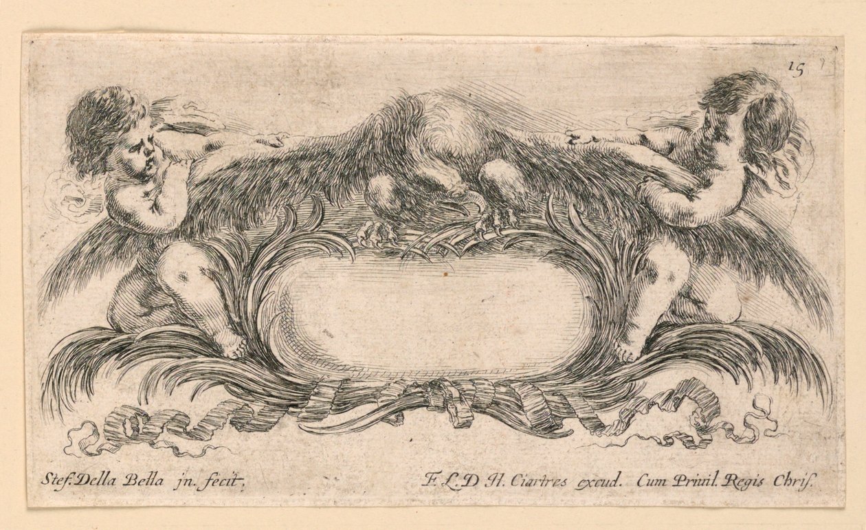 Wappen, Nr. 15 aus "Raccolta di varii cappriccii et nove inventioni di cartelle et ornamenti" von Stefano della Bella