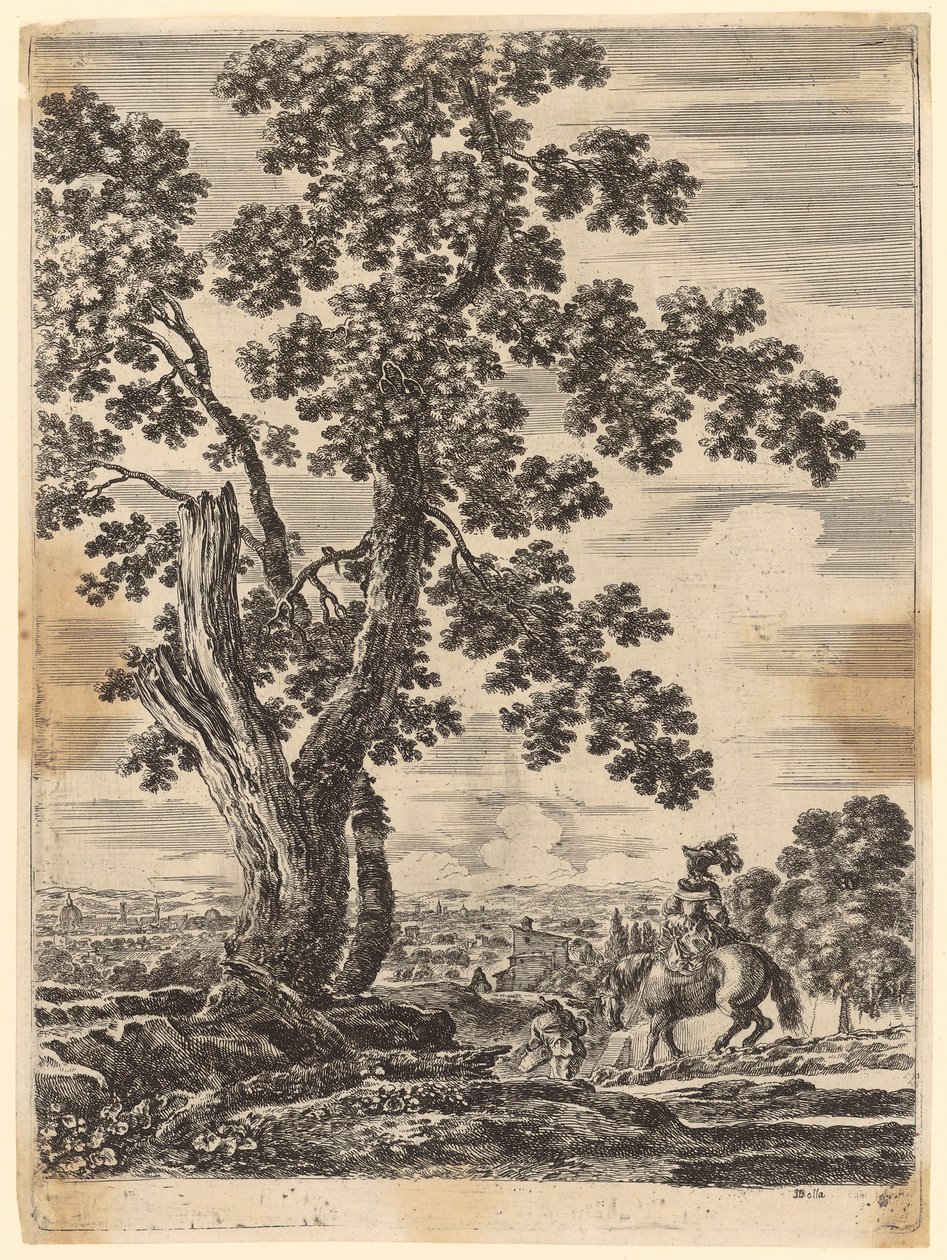 Frau auf Pferd und Mann in Rückenansicht, auf dem Weg nach Florenz von Stefano della Bella