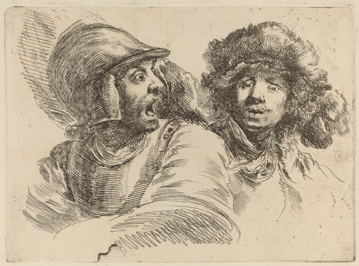 Erschrockener Soldat und Mann mit Pelzmütze von Stefano della Bella