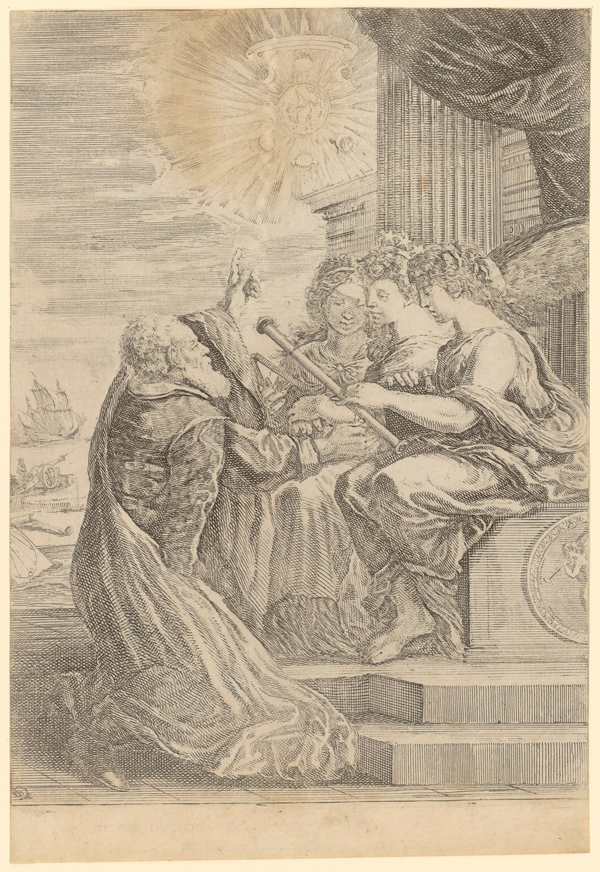 Galileo vor den Personifikationen der Astronomie, Perspektive und Mathematik von Stefano della Bella