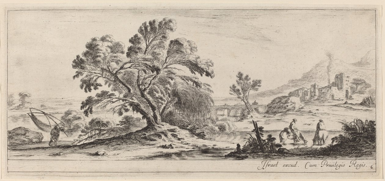 Landschaft mit Fischer, der sein Netz trägt von Stefano della Bella
