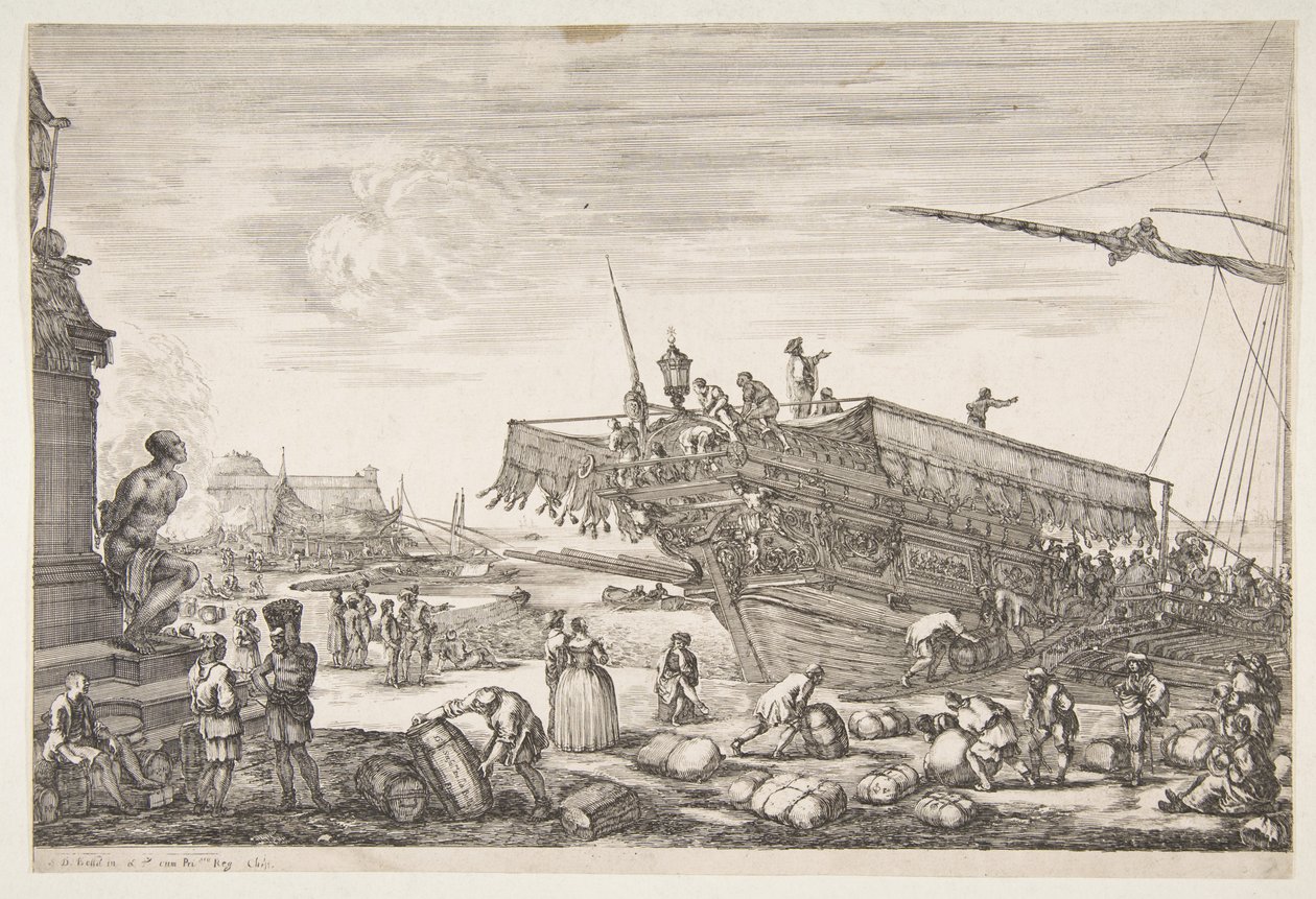 Beladen einer Galeere, aus Ansichten des Hafens von Livorno, 1654-55 von Stefano della Bella