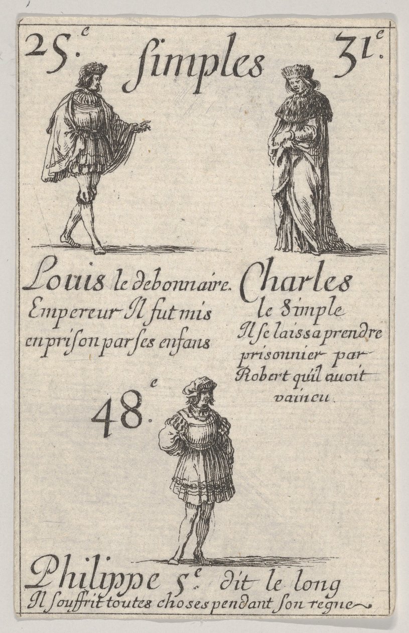 Ludwig der Fromme... Karl der Einfältige, aus Das Spiel der Könige von Frankreich, 1644 von Stefano della Bella