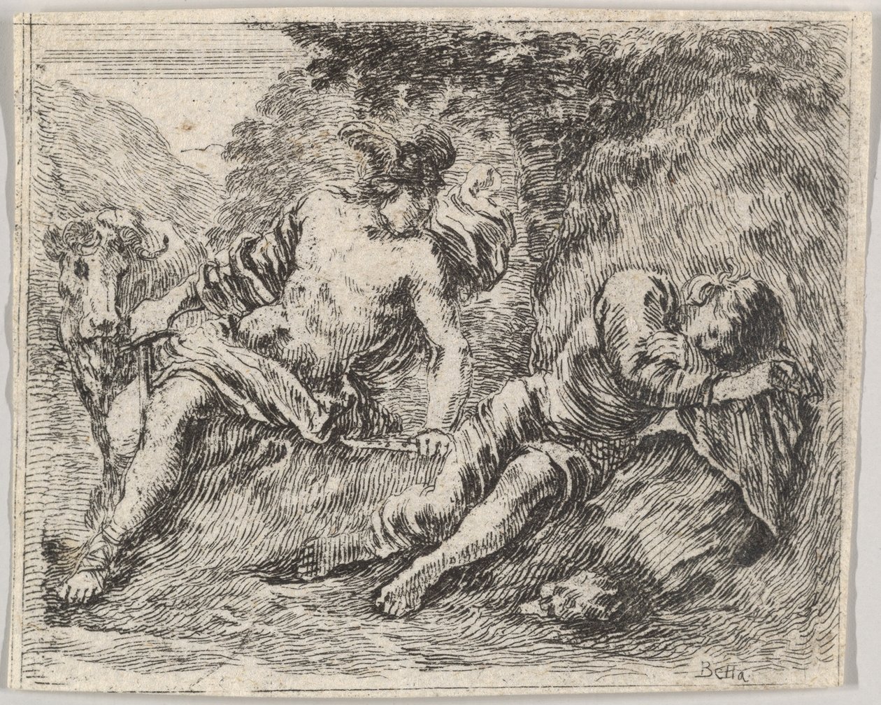 Merkur und Argos, aus Spiel der Mythologie Jeu de la Mythologie, 1644 von Stefano della Bella