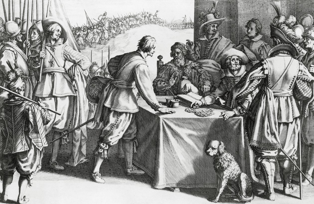 Söldner bezahlen, Gravur von Stefano della Bella von Stefano della Bella