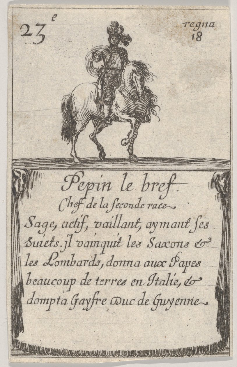 Pepin der Kurze Chef der zweiten Rasse..., aus Spiel der Könige von Frankreich Jeu des Ro..., 1644 von Stefano della Bella