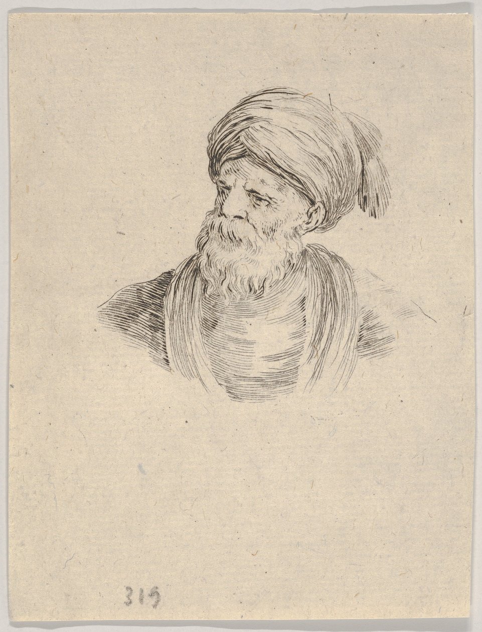 Tafel 12: Büste eines alten türkischen Mannes mit Turban, nach links blickend, aus „Verschiedene Köpfe und Figuren“ von Stefano della Bella