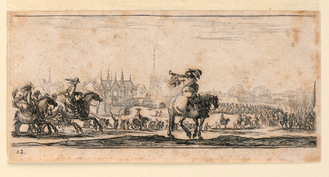 Tafel 12, aus "Desseins de Queleques Conduites de Troupes, Canons, et Ataques de Villes" von Stefano della Bella