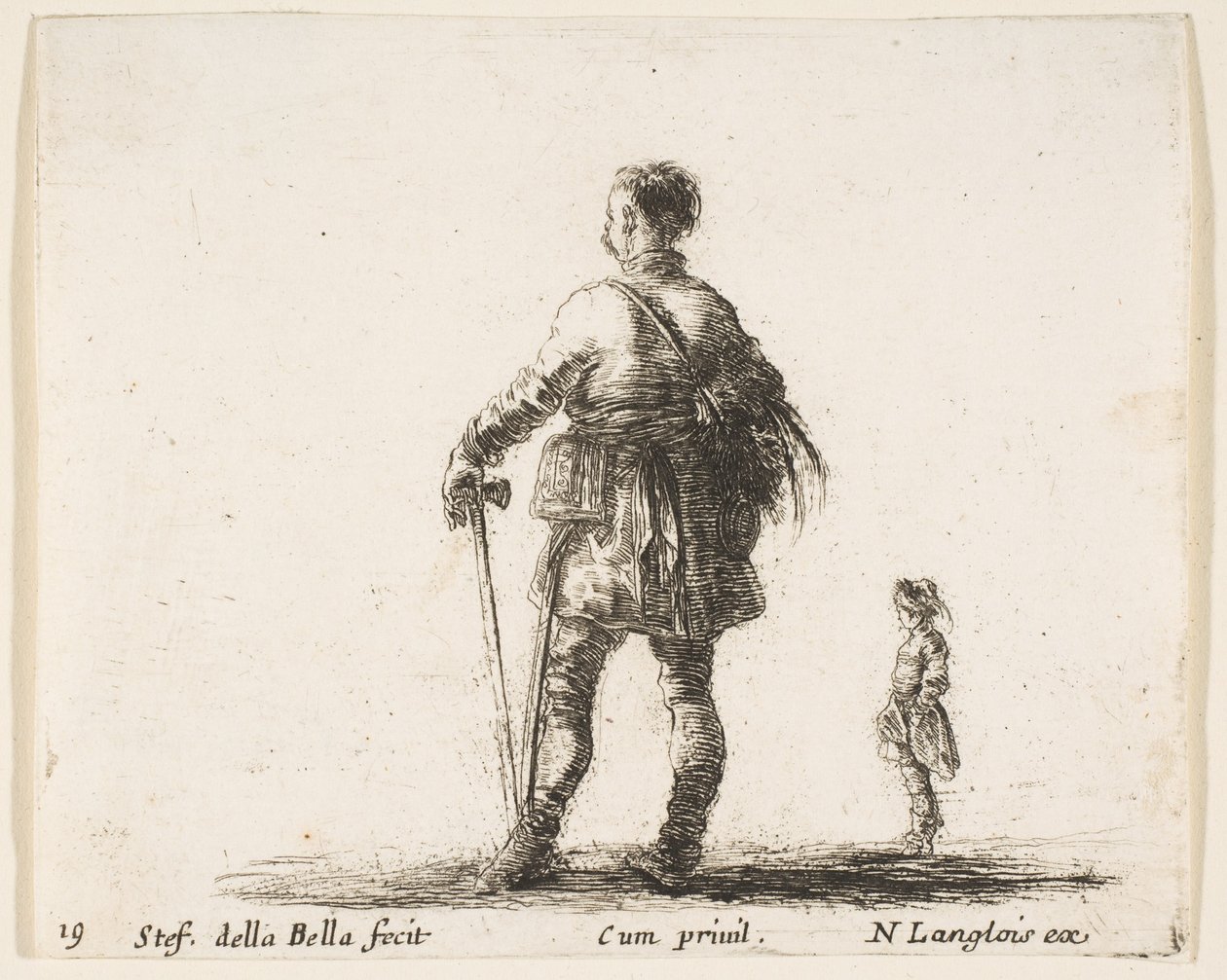 Ein polnischer Edelmann in Hofkleidung, stehend in der Mitte, von hinten gesehen von Stefano della Bella