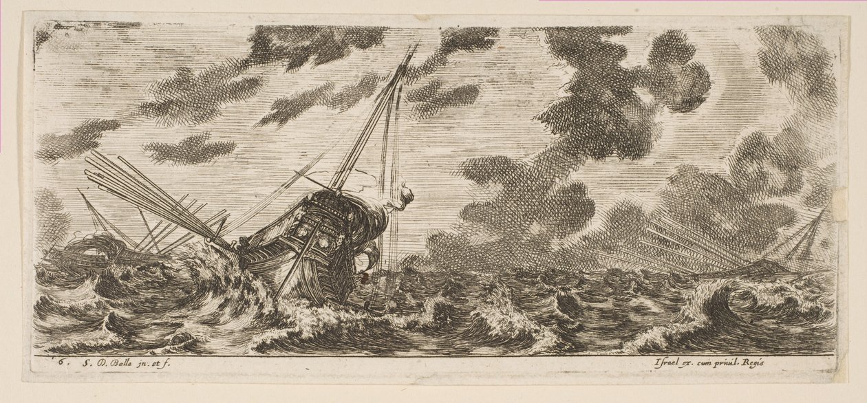 Tafel 6: Drei Schiffe in einem Sturm, aus Verschiedene Einschiffungen Divers embarquements, ca. 1646-47 von Stefano della Bella