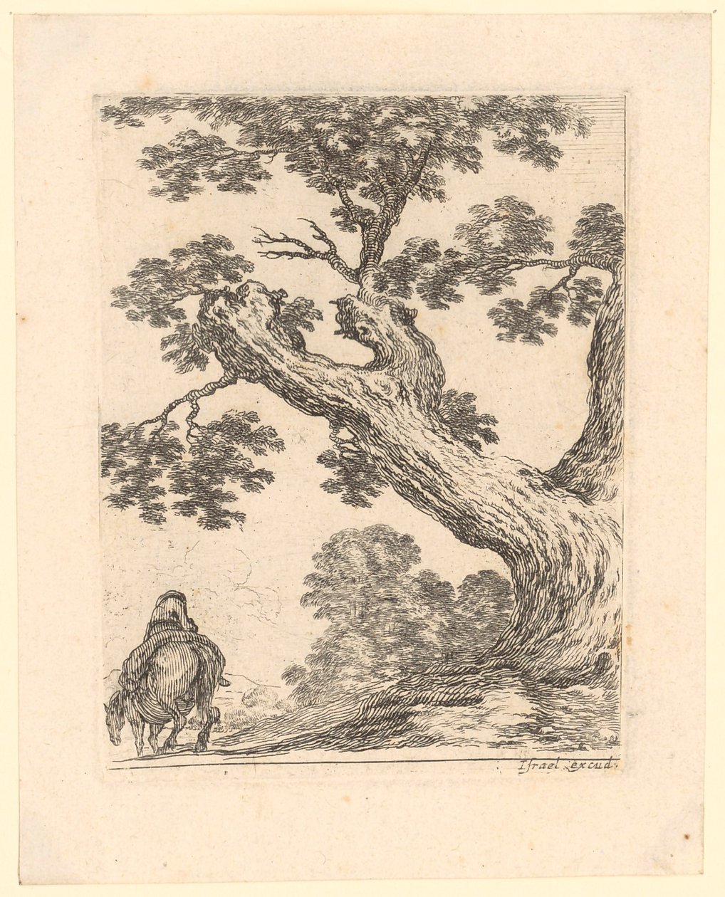 Reiter in Rückenansicht unter einem großen Baum von Stefano della Bella
