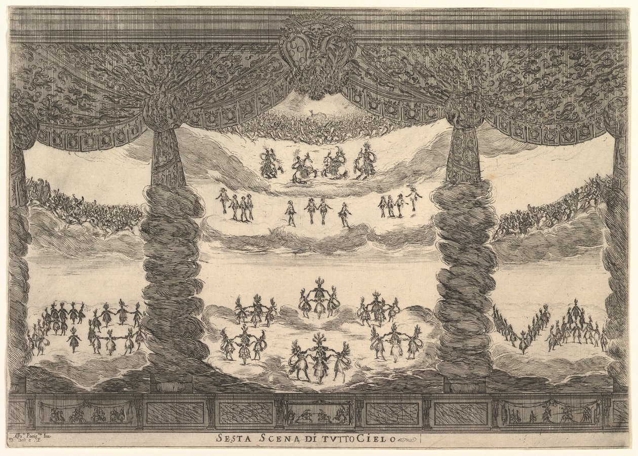 Sechste Szene, der Himmel, aus Die Hochzeit der Götter Le nozze degli Dei, 1637 von Stefano della Bella