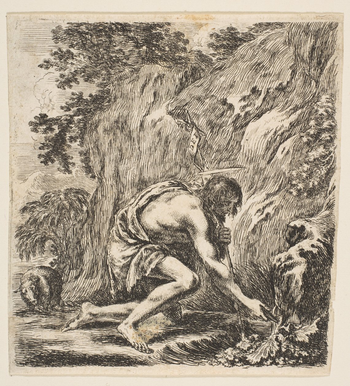 Johannes der Täufer schöpft Wasser aus einer Quelle, ca. 1649 von Stefano della Bella