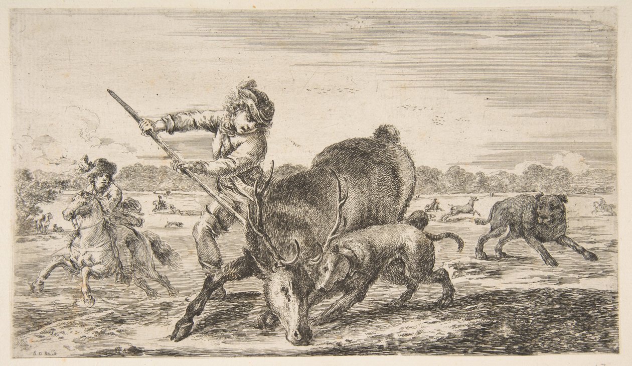 Hirsch in der Enge, aus Tierjagden Chasses à différents animaux, ca. 1654 von Stefano della Bella