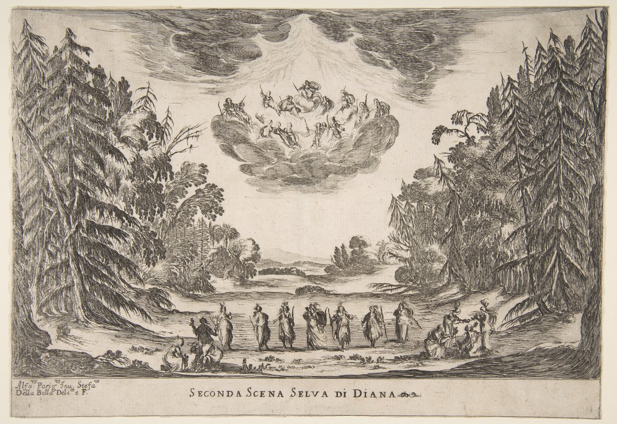 Die Hochzeit der Götter: Zweite Szene, Diana, 1637 von Stefano della Bella