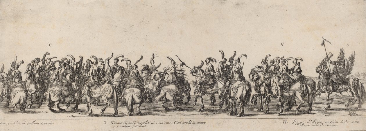 Dreißig Bogenschützen und Pagen, 1633 von Stefano della Bella