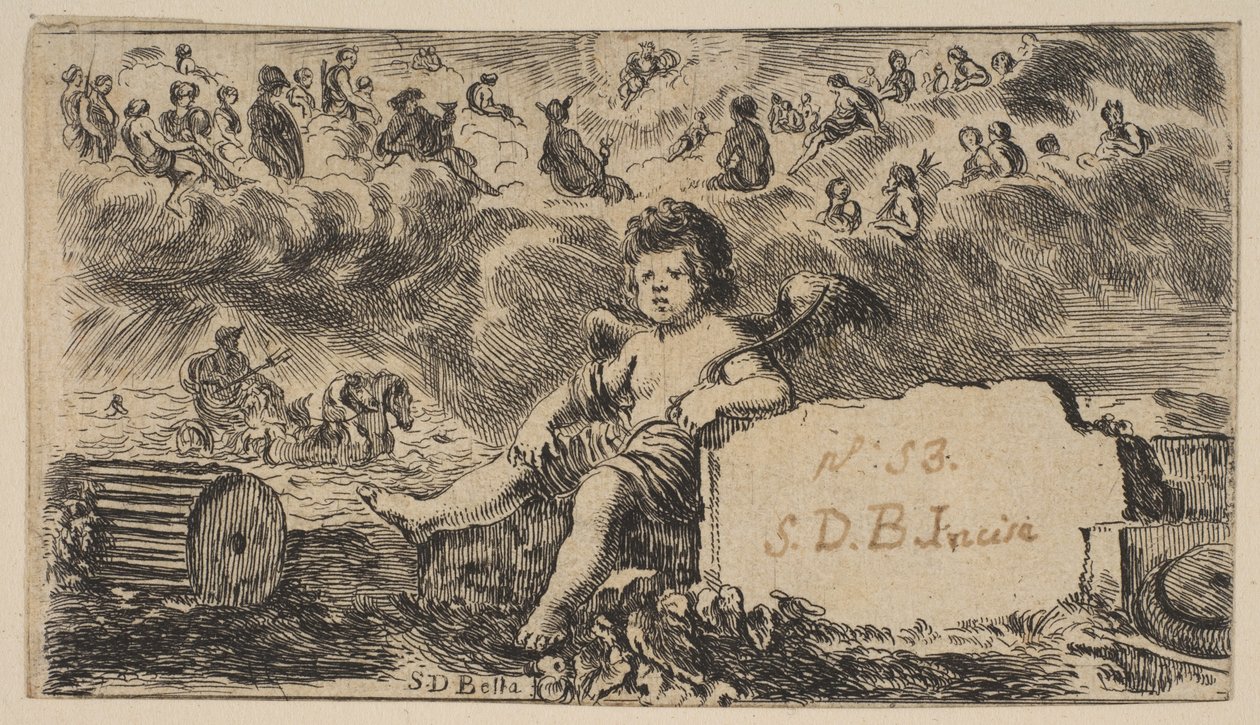Titelseite: Amor, aus Spiel der Mythologie, 1644 von Stefano della Bella