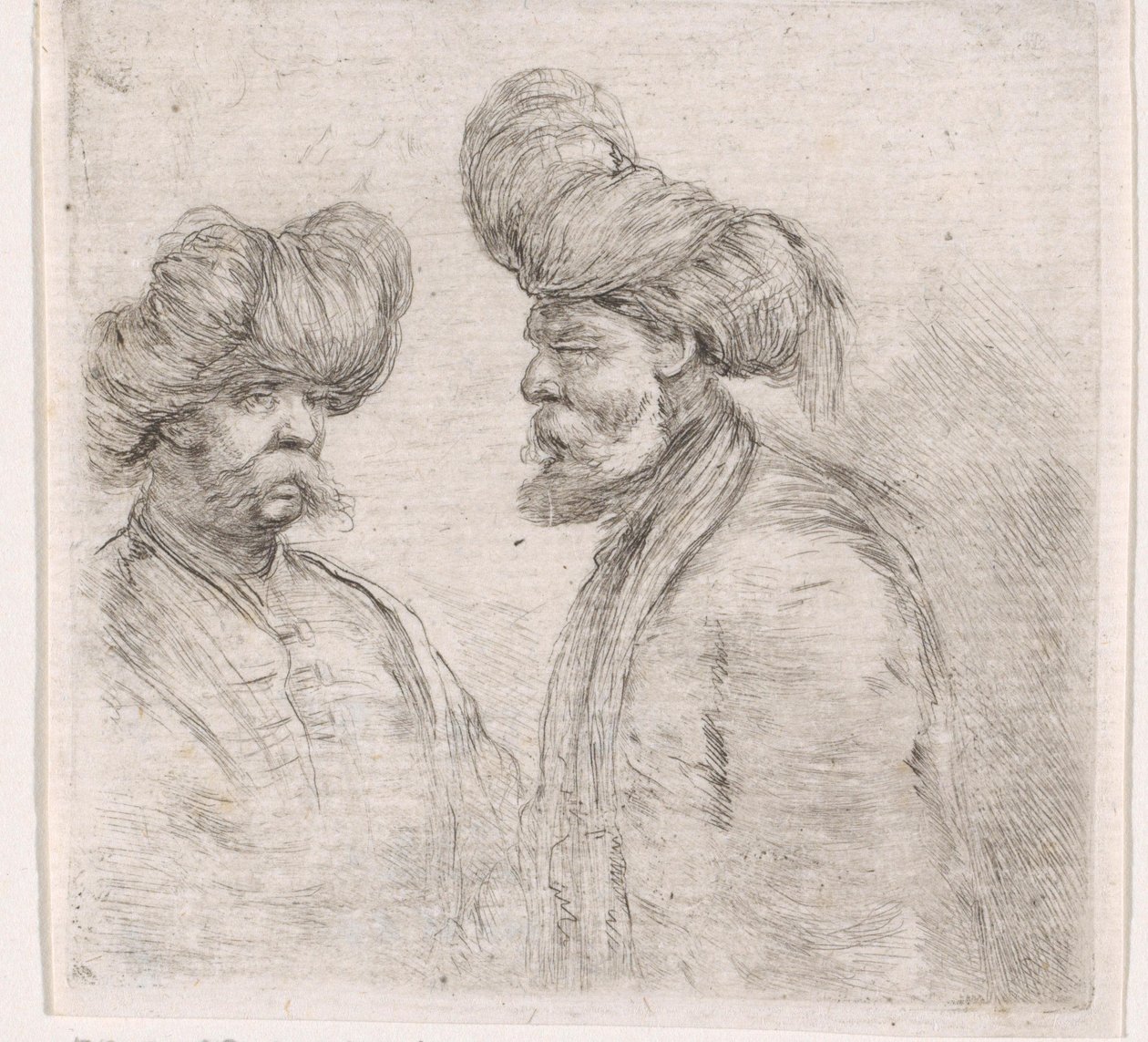Zwei türkische Männer mit Schnurrbärten und Turbanen von Stefano della Bella