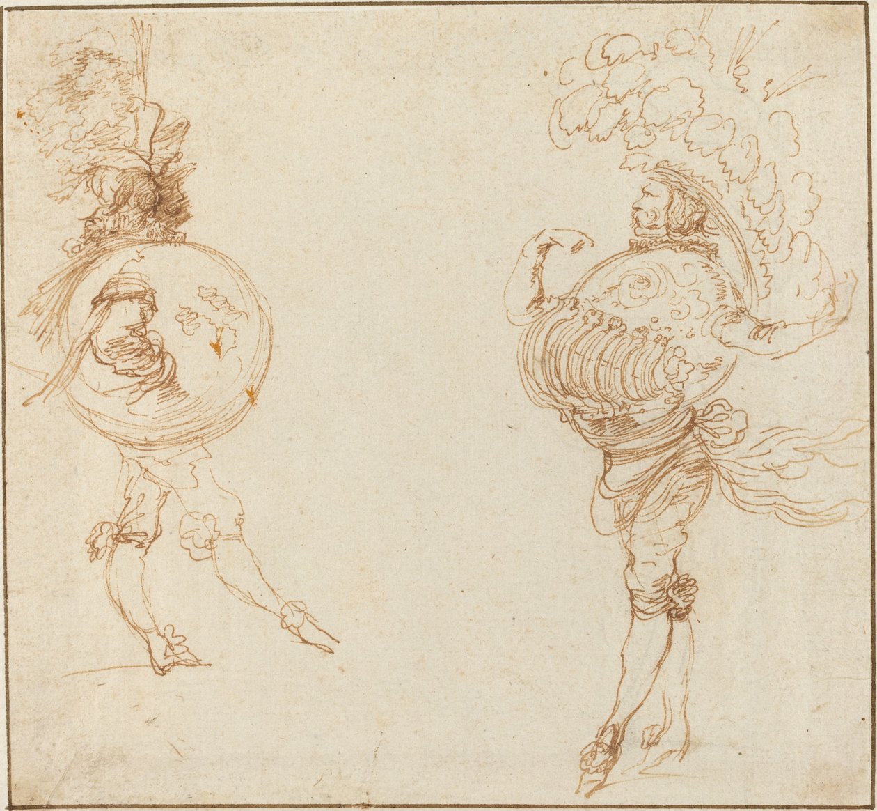 Zwei Männer in Maskenkostümen: Die Erde und ein Paradehelm, ca. 1645 von Stefano della Bella