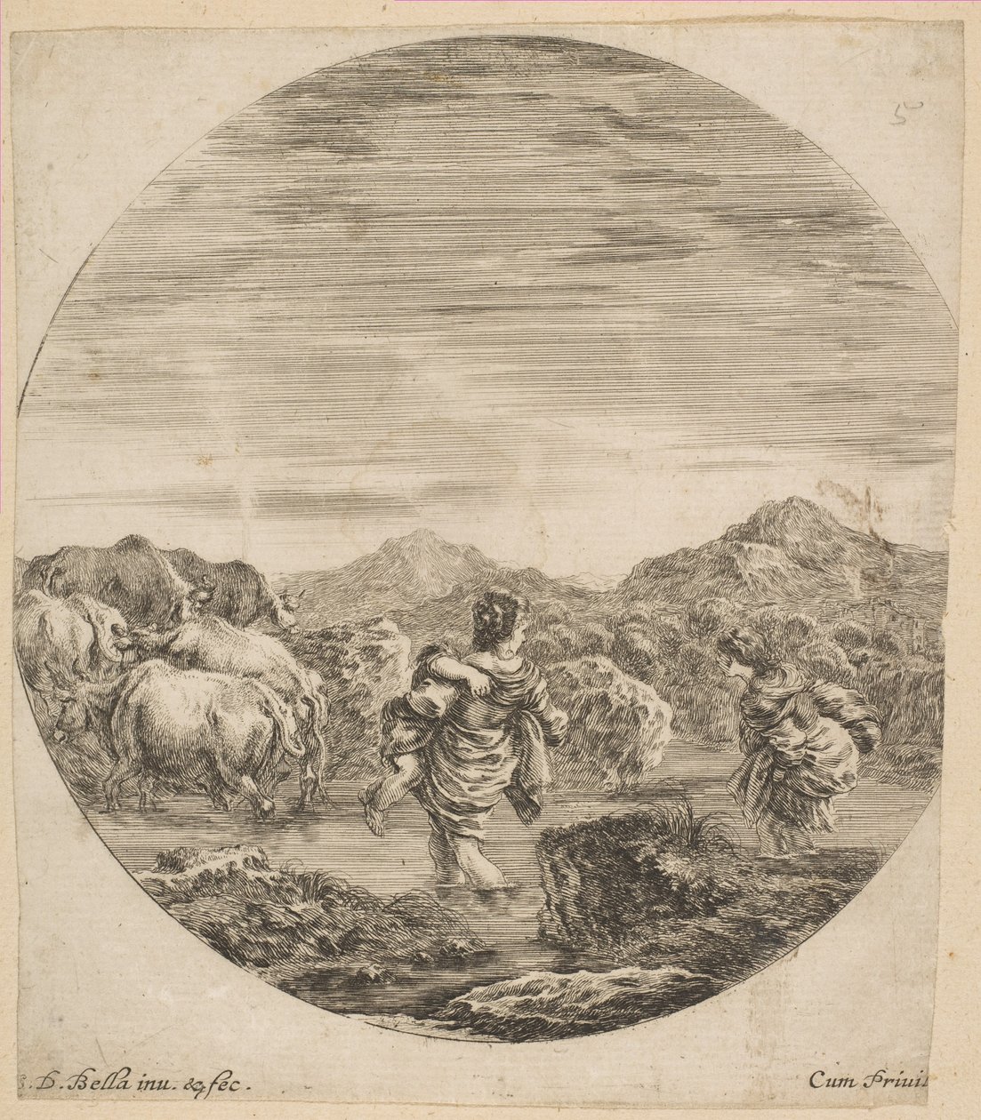 Zwei Frauen überqueren einen Bach, ca. 1646 von Stefano della Bella