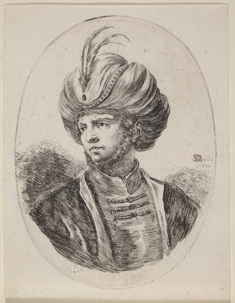 Junger Mohr mit leichtem Bart und Federturban, nach links gewandt von Stefano della Bella