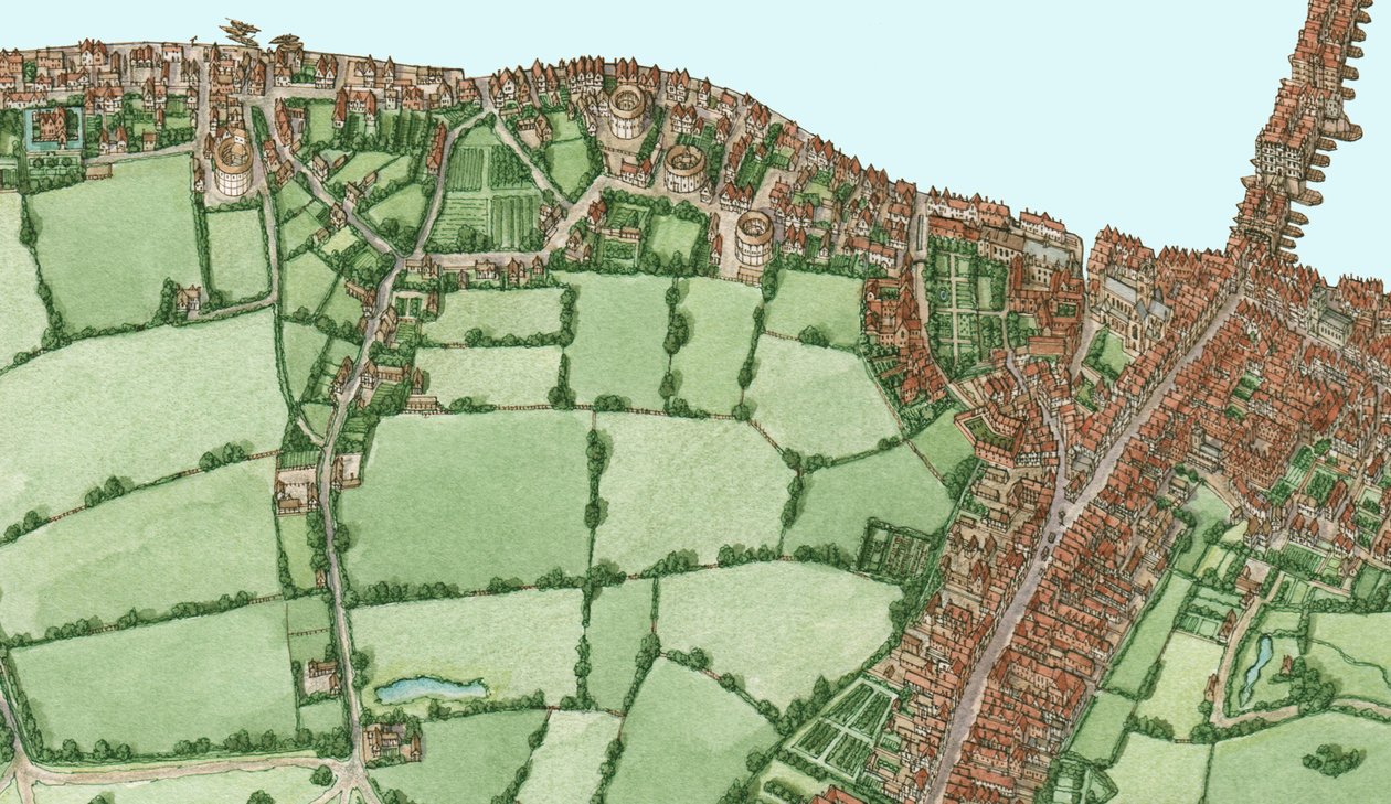 Bankside und Southwark, London, um 1600-25, 2021 von Stephen Conlin