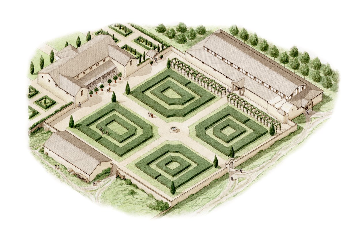 Brading Römische Villa, Isle of Wight, ca. 350-400 (Tinte und Aquarell) von Stephen Conlin