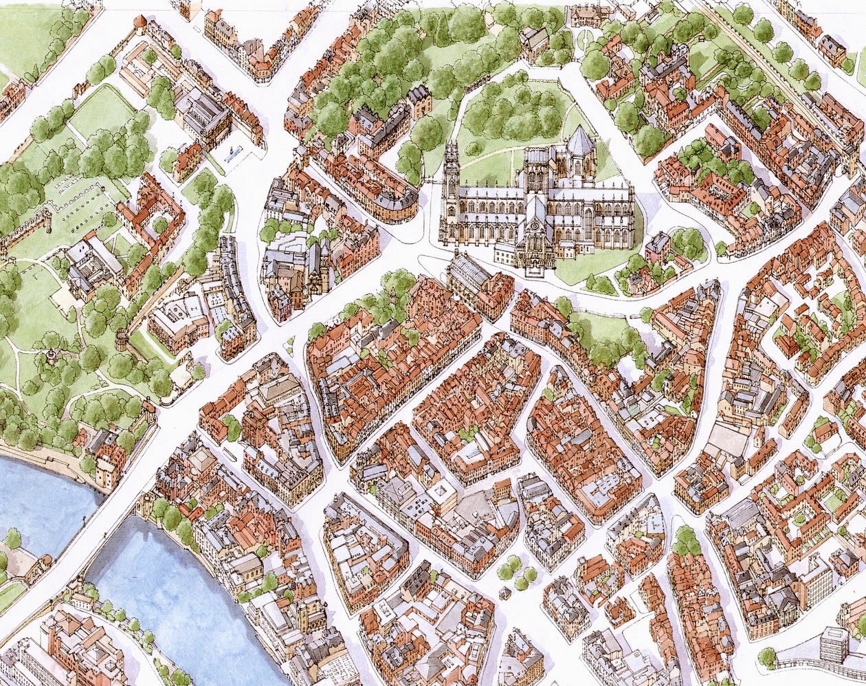 Stadt York Luftbild (gezeichnet 1996) von Stephen Conlin