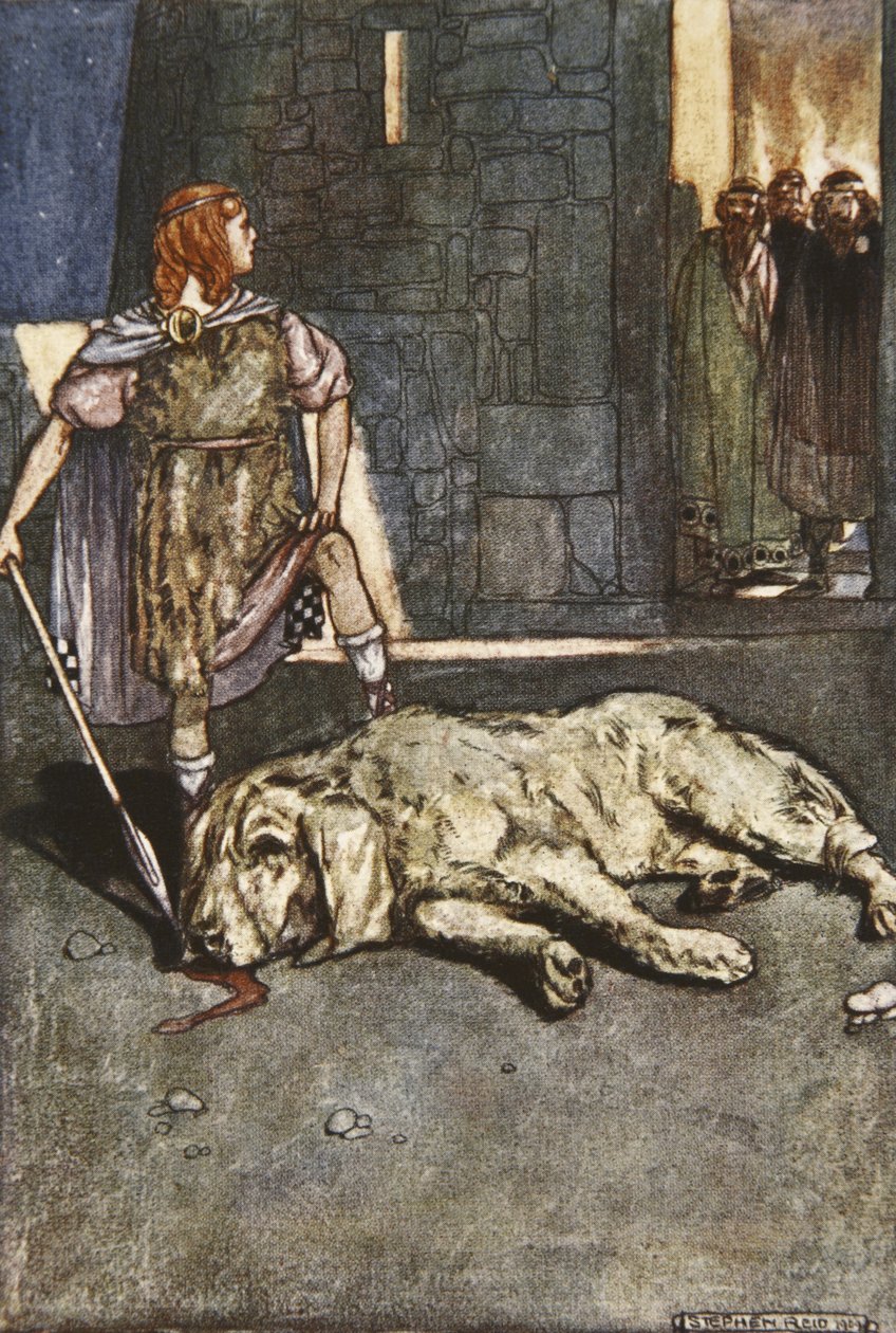 Cuchalain tötet den Hund von Culain, Illustration aus 