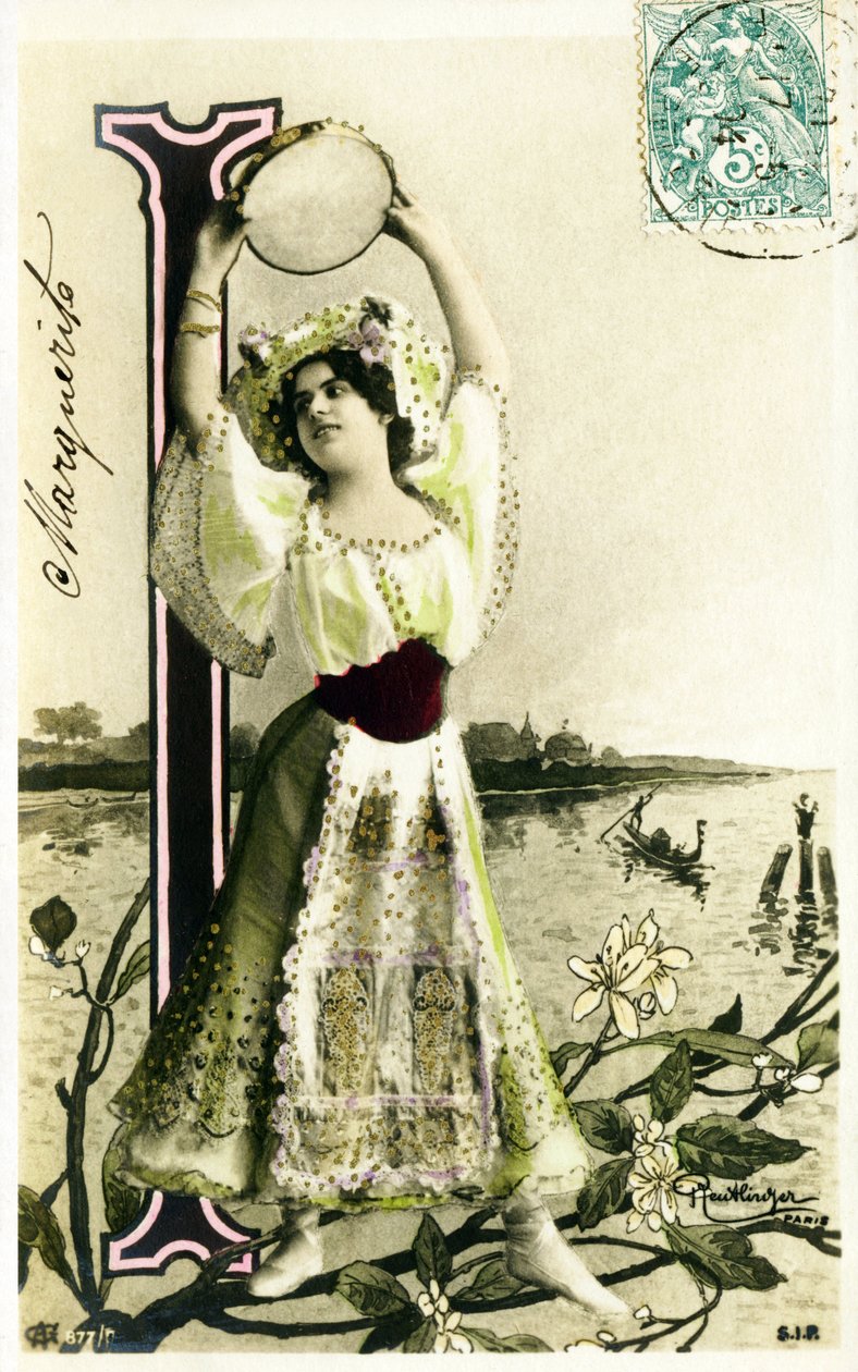 Mlle Fischer, Künstlerin aus den 1900er Jahren - Alphabet auf Postkarte von Studio Reutlinger