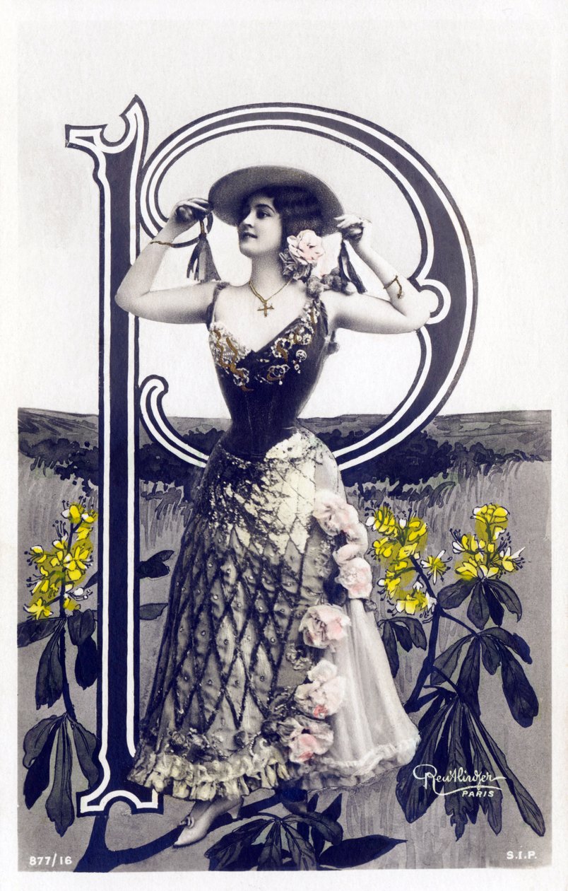 P: Mlle Lolita, Künstlerin aus den 1900er Jahren - Alphabet in Postkarte von Studio Reutlinger