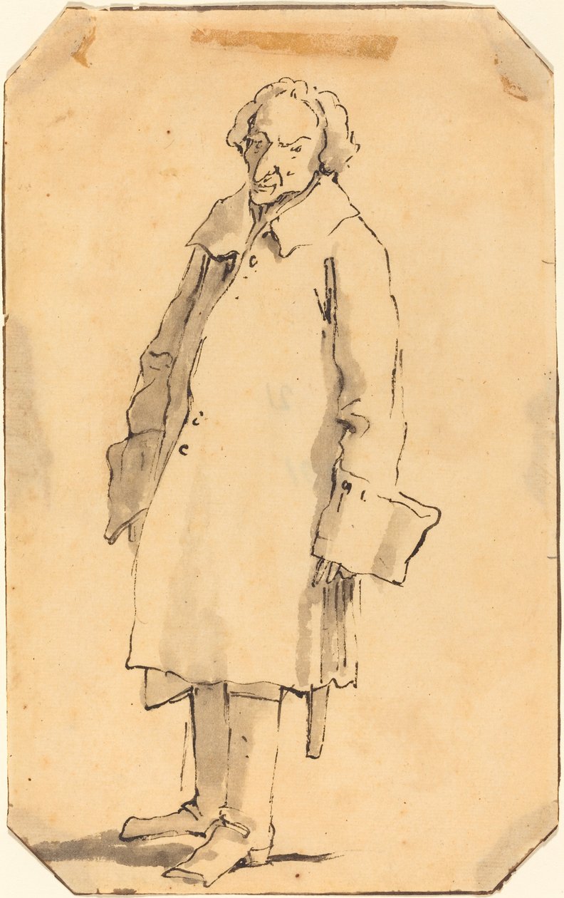Ein stehender Mann mit einem Mantel und Stiefeln von Style of Giovanni Battista Tiepolo