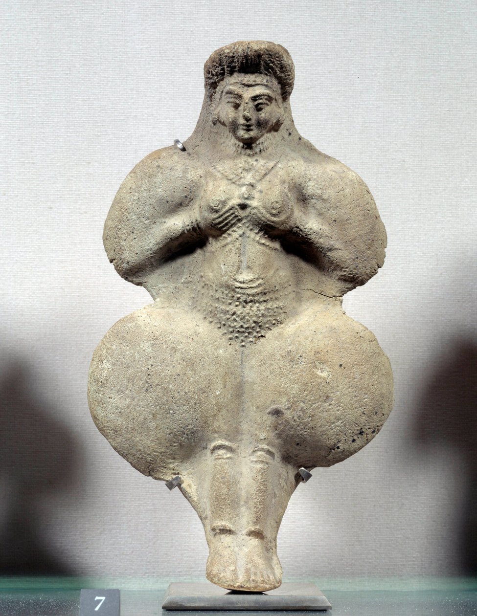 Orientalische Kunst: Terrakotta-Statuette einer Frau, die ihre Brüste hält, wahrscheinliche Darstellung von Ishtar, Göttin der Fruchtbarkeit. Aus Susa. Iran. Elamische Periode. 14.-12. Jahrhundert v. Chr. Paris, Louvre Museum von Sumerian Sumerian