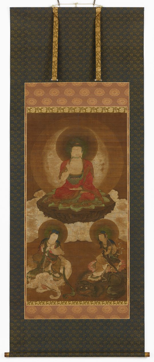 Buddhistische Triade: Sakyamuni, Manjusri und Samantabhadra, Edo-Periode, Mitte 17. bis Anfang 18. Jahrhundert von Sumiyoshi Gukei