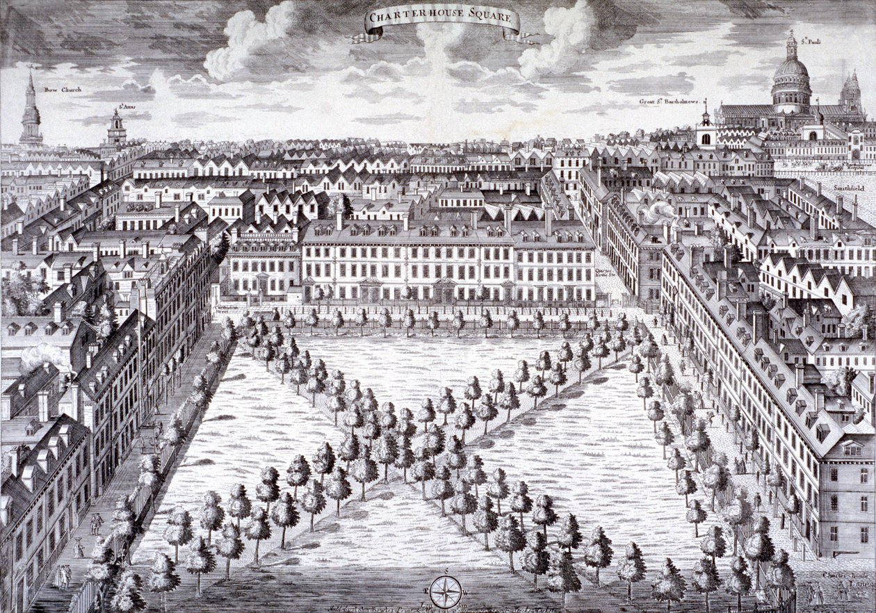 Vogelperspektive des Charterhouse Square, Finsbury, London, um 1750 von Sutton Nicholls