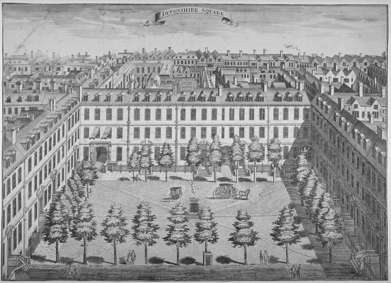 Vogelperspektive von Devonshire Square, City of London, 1740 von Sutton Nicholls