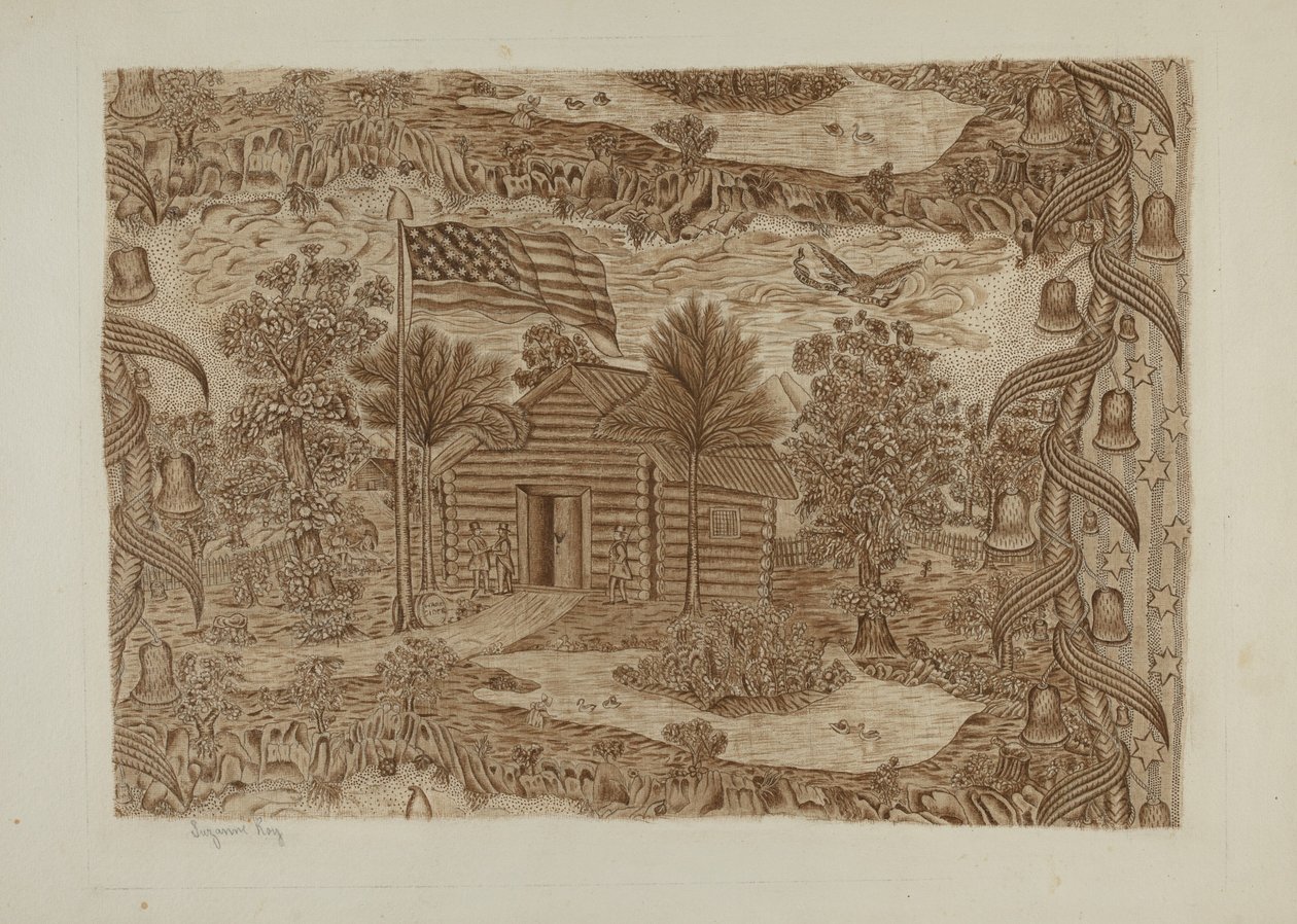 Historischer bedruckter Stoff, ca. 1940 von Suzanne Roy