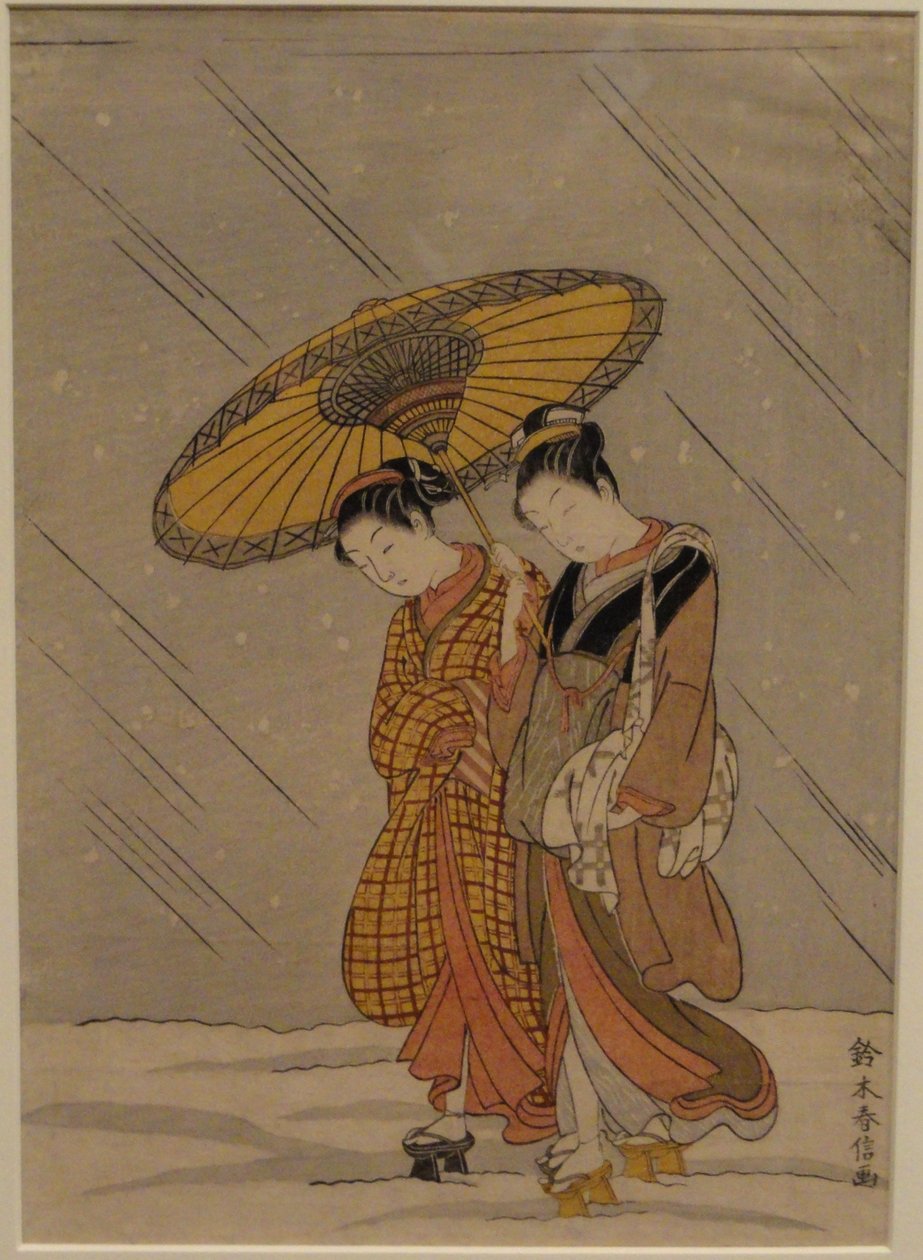 Paar im Schneesturm von Suzuki Harunobu