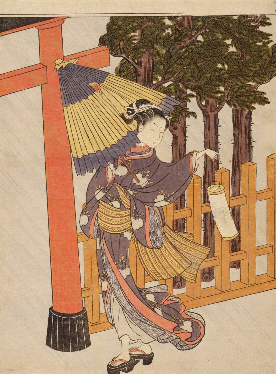 Frau besucht das Heiligtum in der Nacht von Suzuki Harunobu