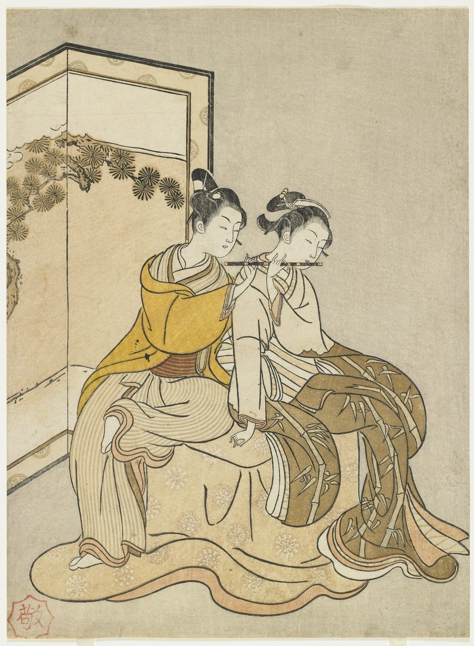 Kalenderdruck für Meiwa 2 und ein Mitate von Kaiser Xuanzong und Yang Guifei von Suzuki Harunobu